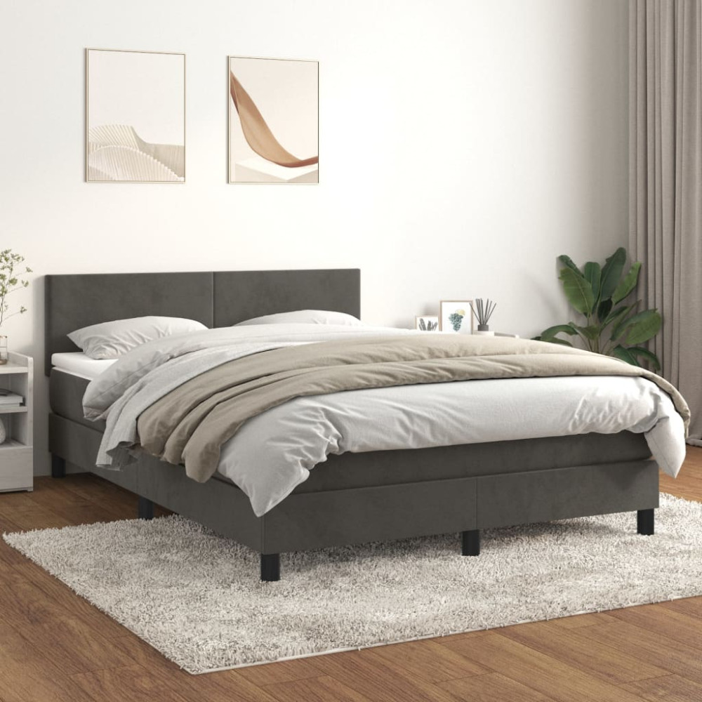 Produktbild för Ramsäng med madrass mörkgrå 140x190 cm sammet