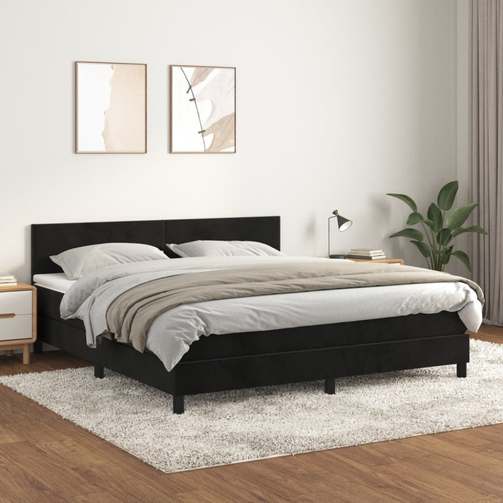 Produktbild för Ramsäng med madrass svart 180x200 cm sammet