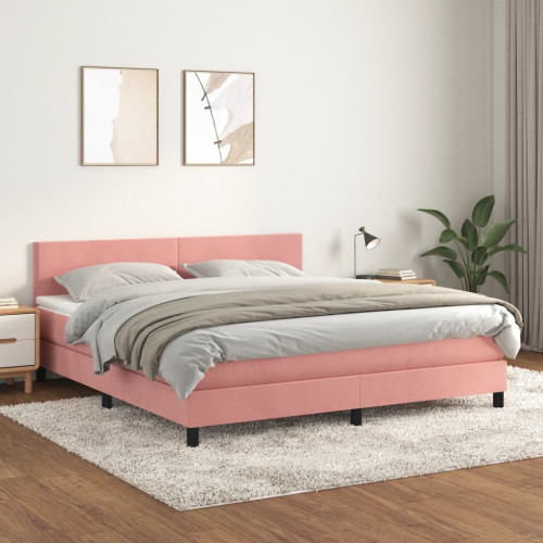 vidaXL Ramsäng med madrass rosa 180x200 cm sammet