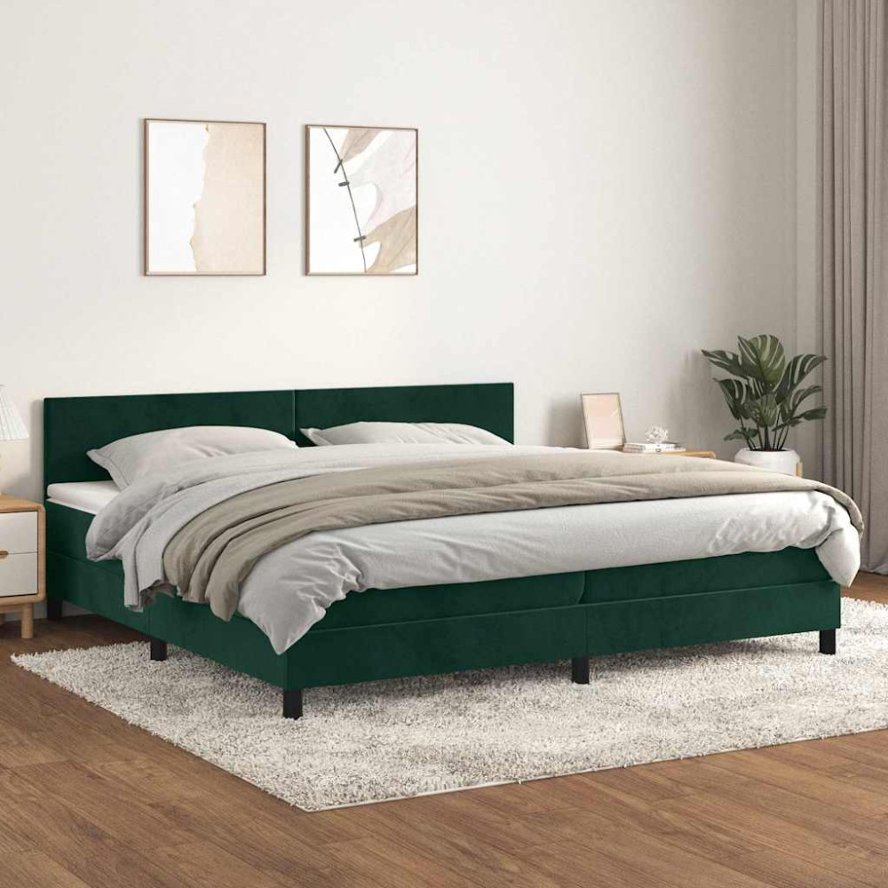 Produktbild för Ramsäng med madrass mörkgrön 200x200 cm sammet