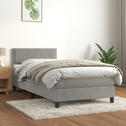 vidaXL Ramsäng med madrass ljusgrå 90x200 cm sammet