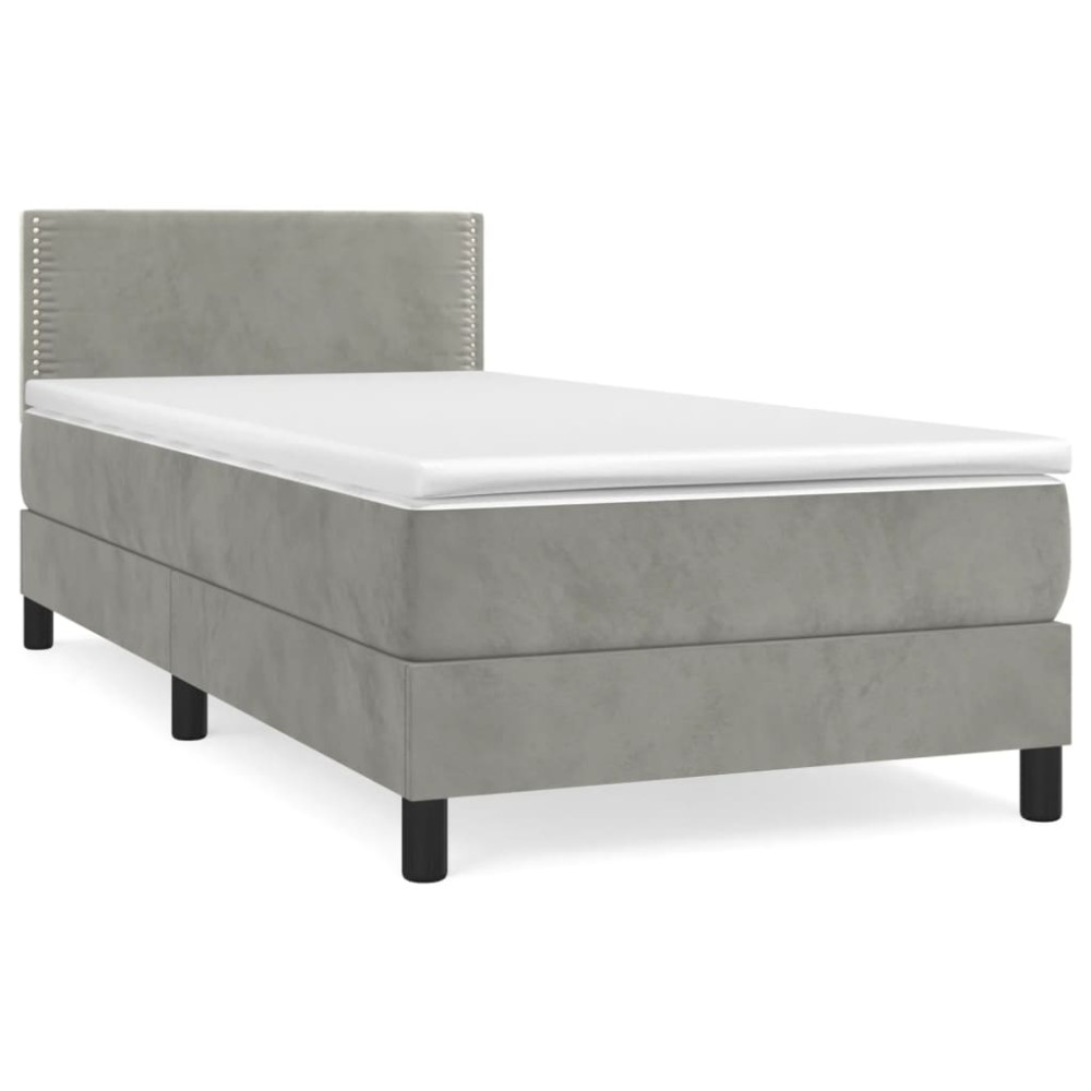 Produktbild för Ramsäng med madrass ljusgrå 90x200 cm sammet