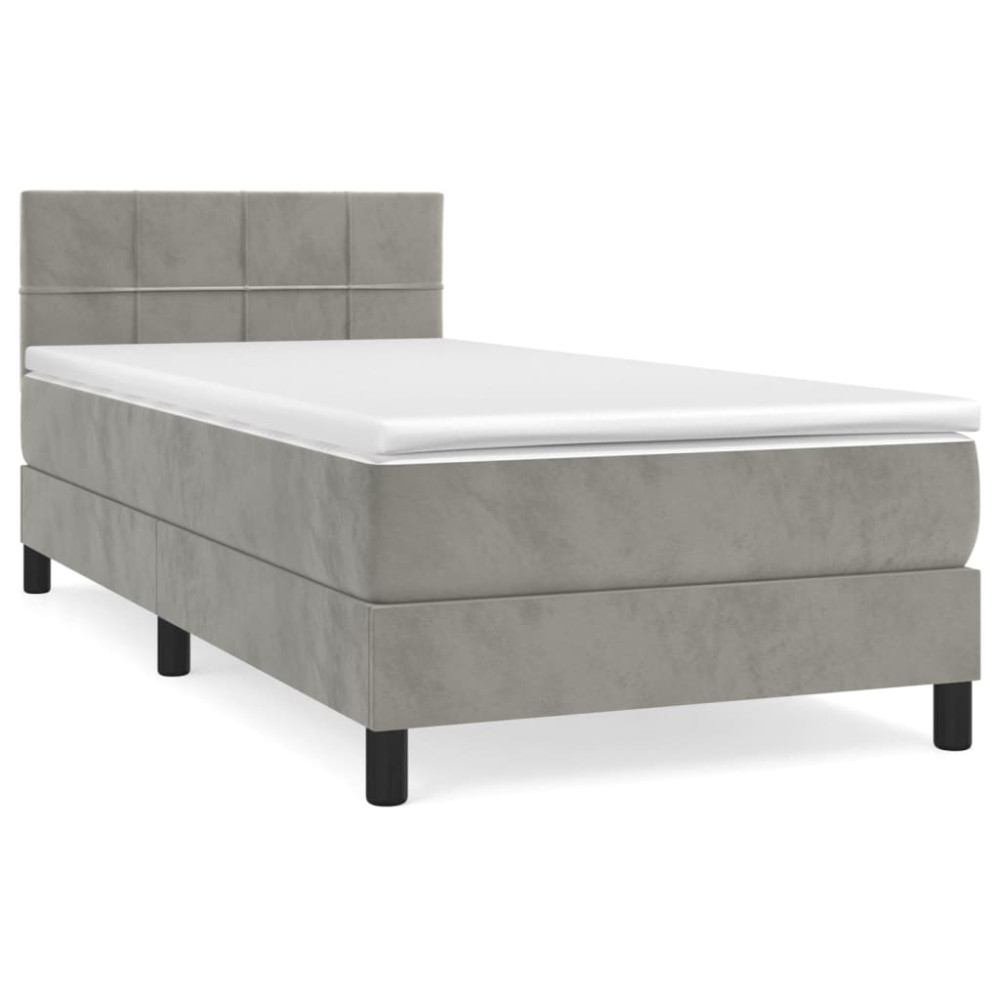 Produktbild för Ramsäng med madrass ljusgrå 90x200 cm sammet