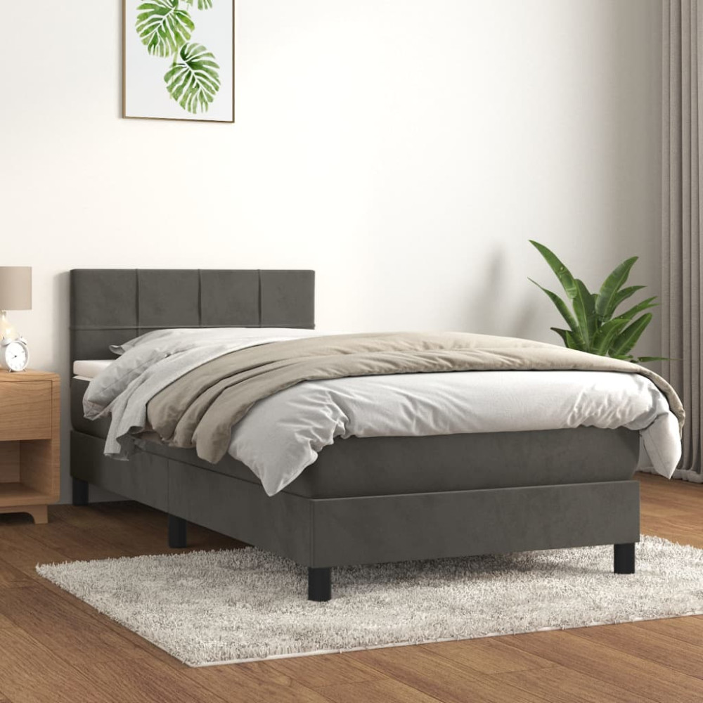Produktbild för Ramsäng med madrass mörkgrå 90x200 cm sammet