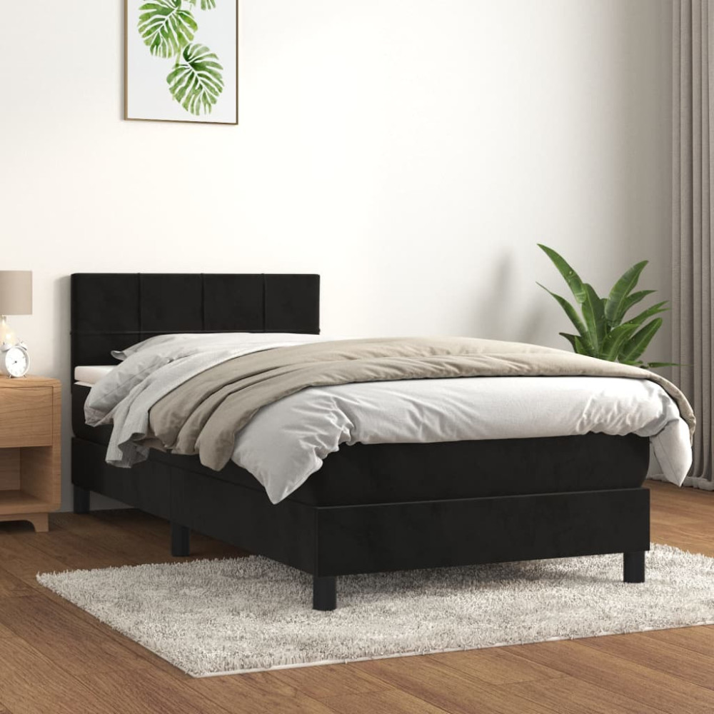 Produktbild för Ramsäng med madrass svart 90x200 cm sammet