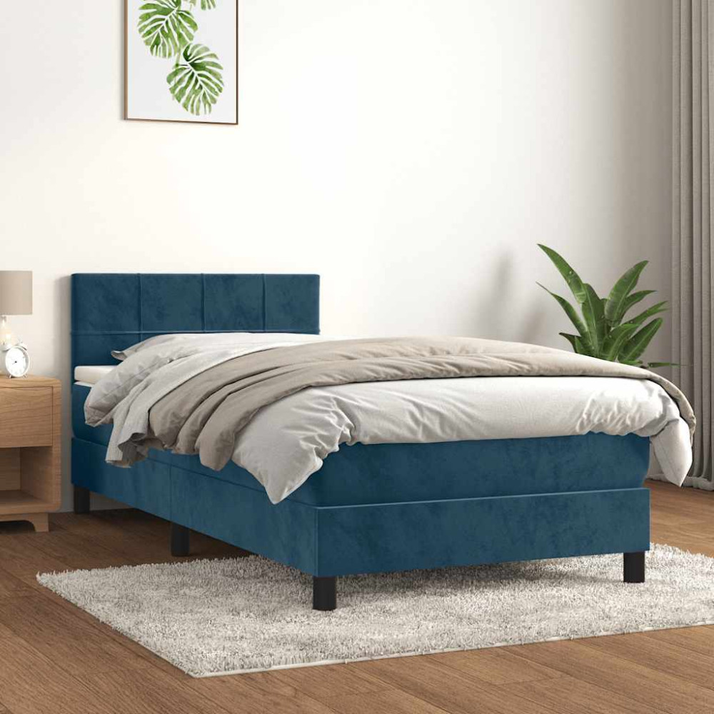 Produktbild för Ramsäng med madrass mörkblå 90x200 cm sammet