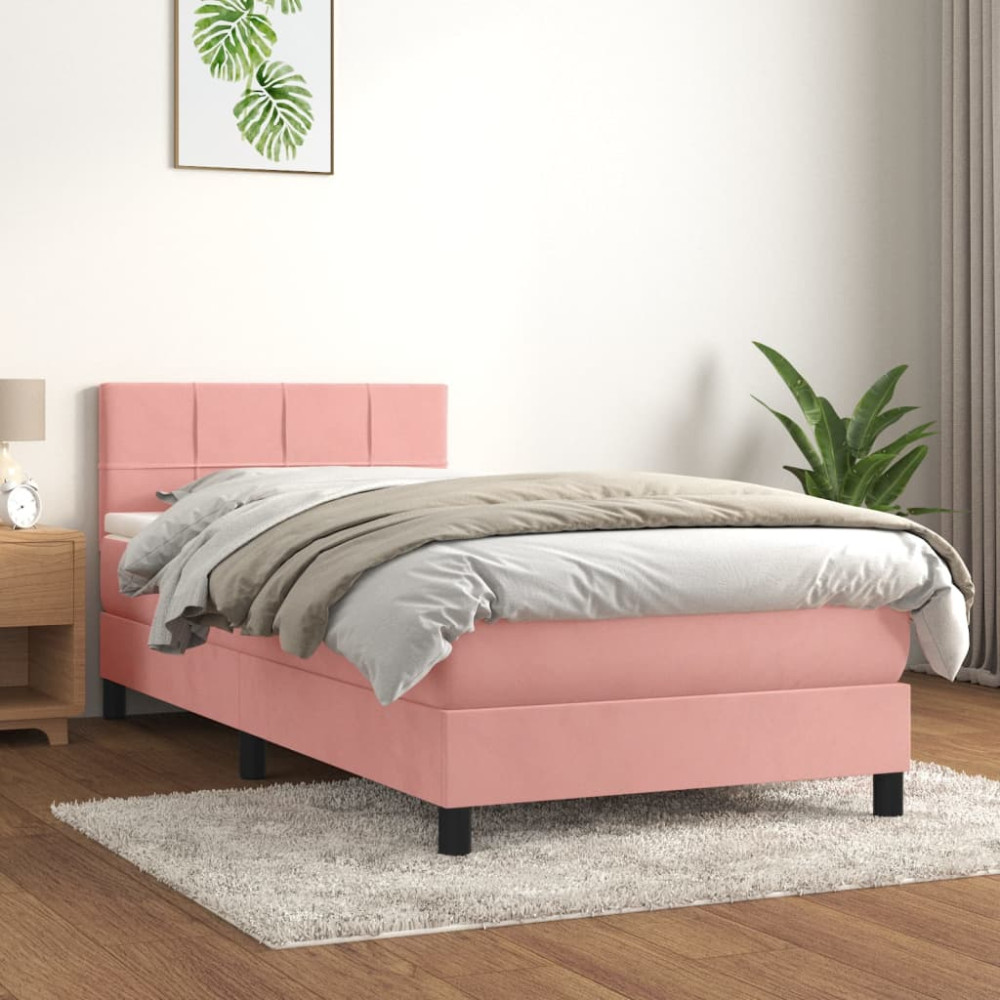 Produktbild för Ramsäng med madrass rosa 100x200 cm sammet