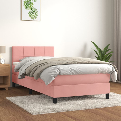 vidaXL Ramsäng med madrass rosa 100x200 cm sammet