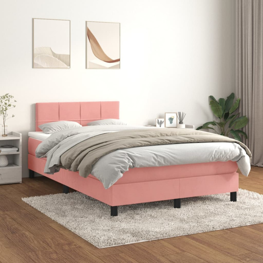 Produktbild för Ramsäng med madrass rosa 120x200 cm sammet