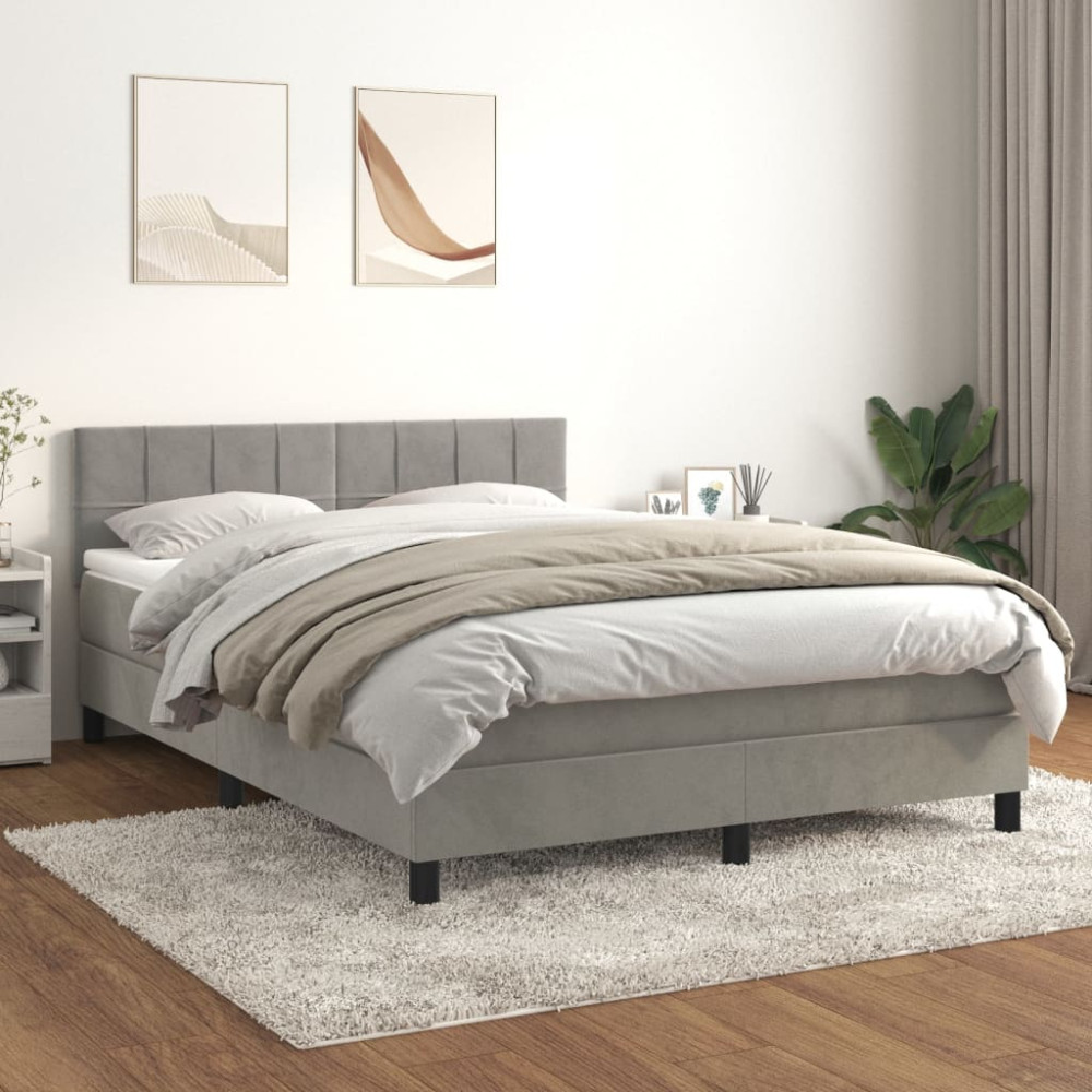Produktbild för Ramsäng med madrass ljusgrå 140x190 cm sammet