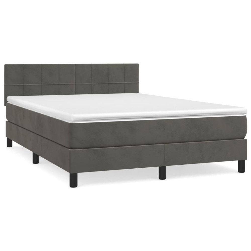 Produktbild för Ramsäng med madrass mörkgrå 140x190 cm sammet