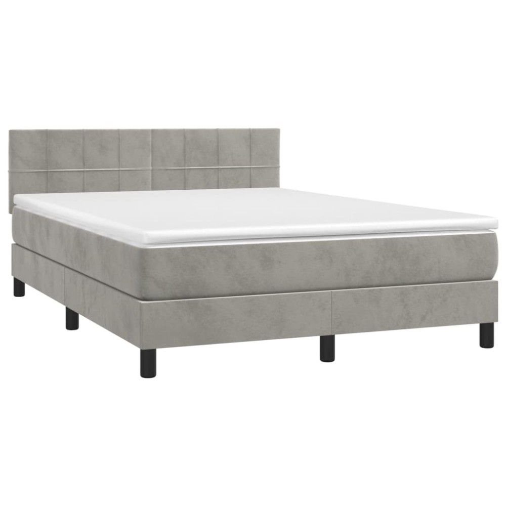 Produktbild för Ramsäng med madrass ljusgrå 140x200 cm sammet