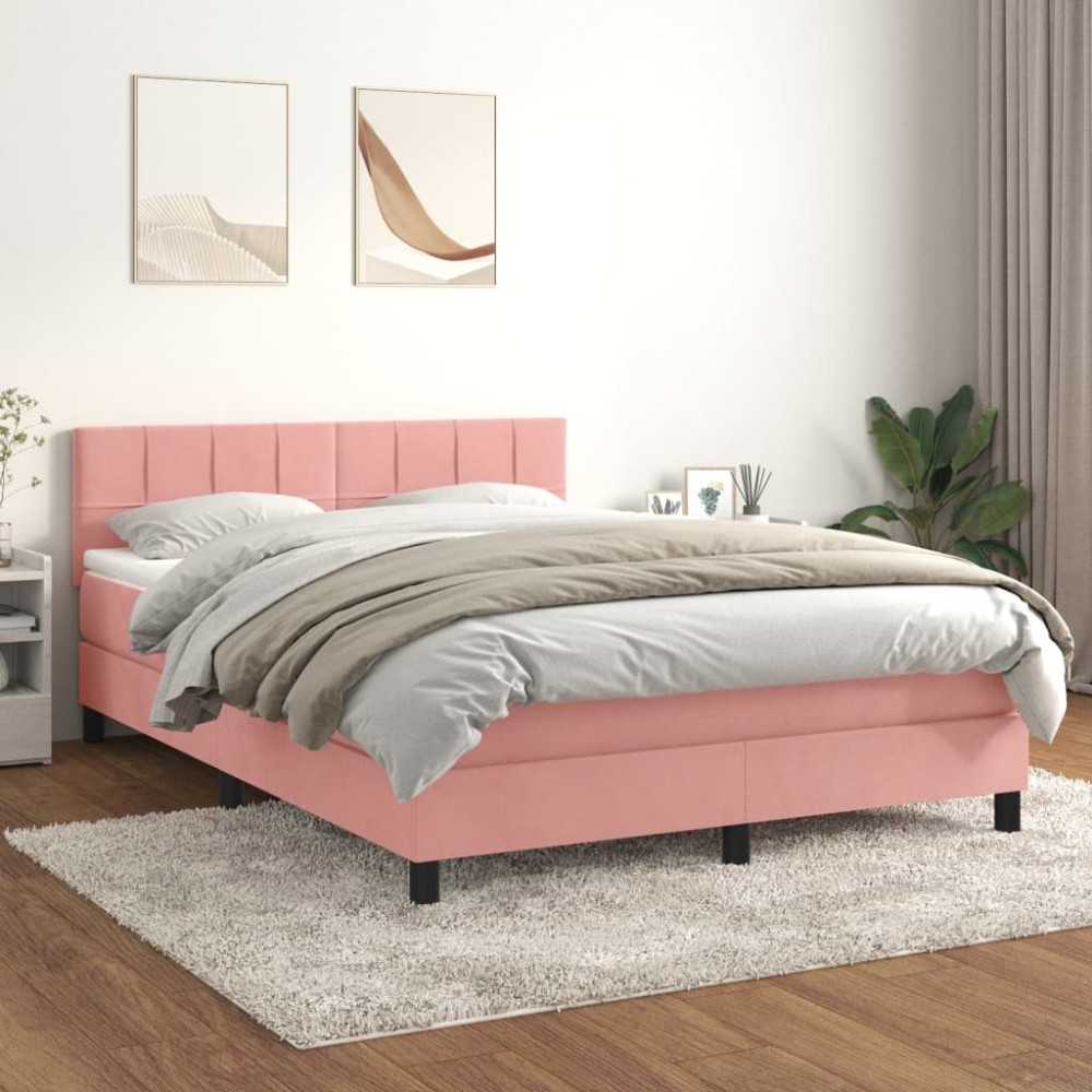 Produktbild för Ramsäng med madrass rosa 140x200 cm sammet