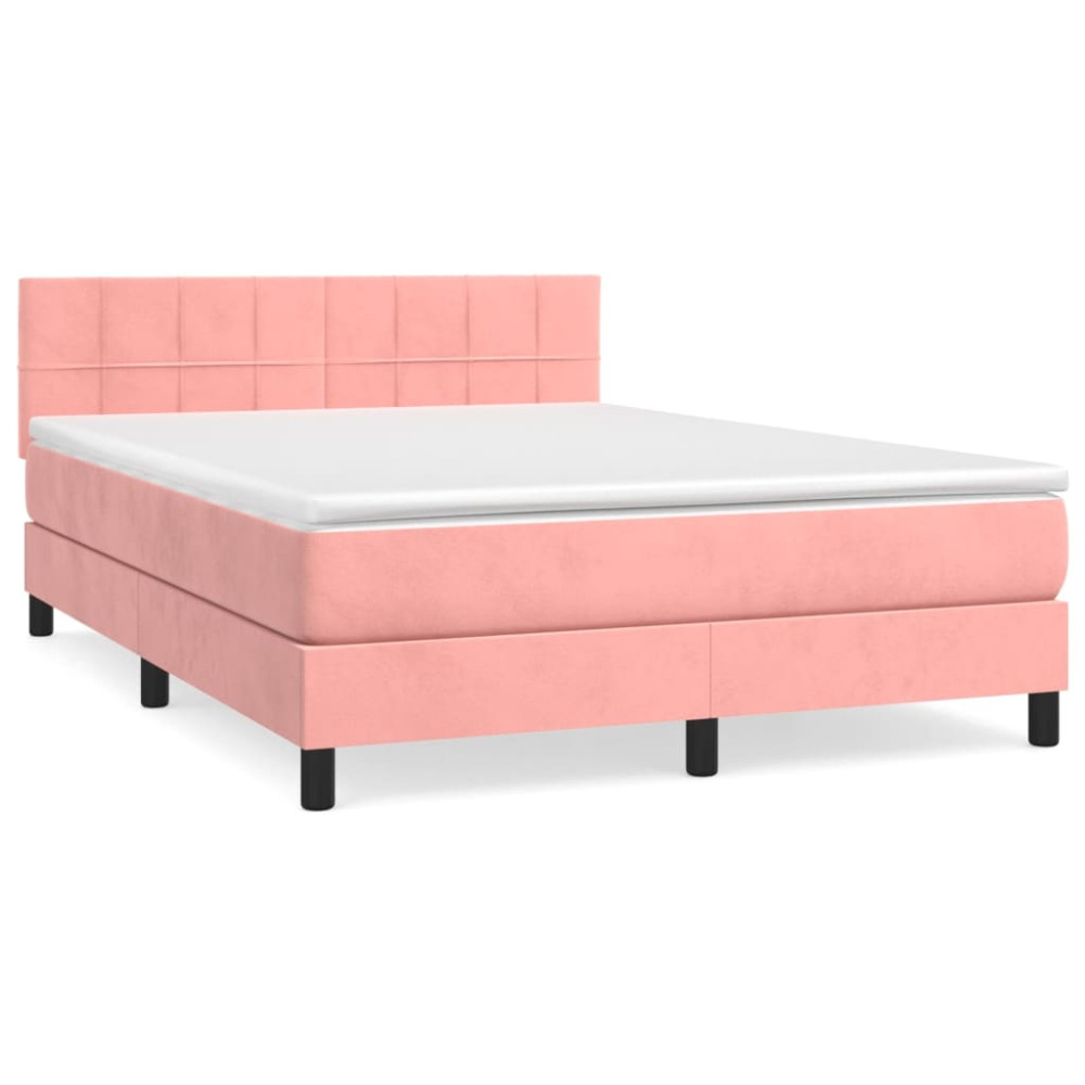 Produktbild för Ramsäng med madrass rosa 140x200 cm sammet