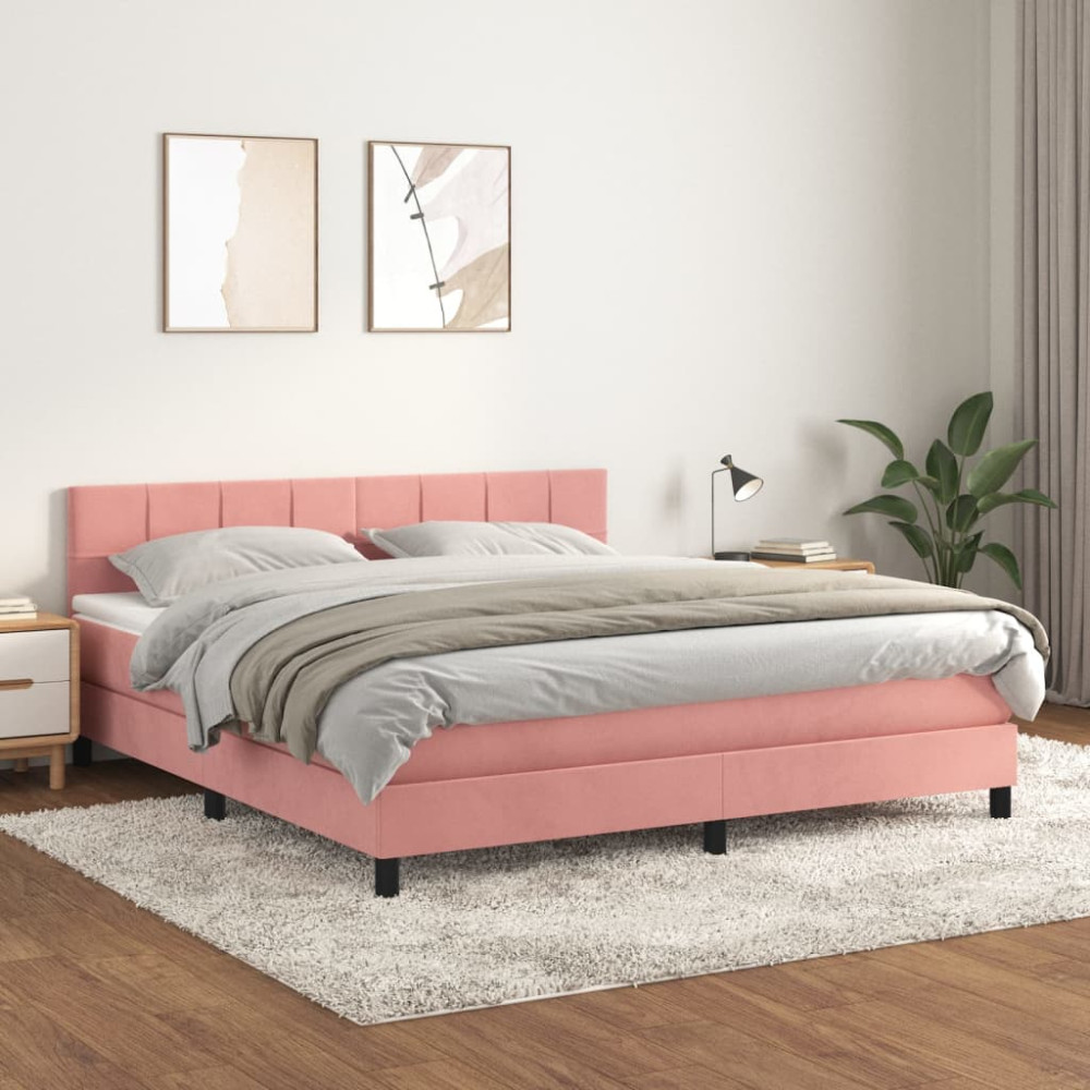 Produktbild för Ramsäng med madrass rosa 160x200 cm sammet