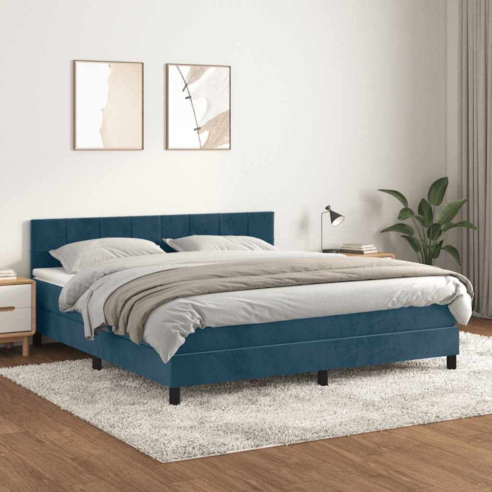 Produktbild för Ramsäng med madrass mörkblå 180x200 cm sammet