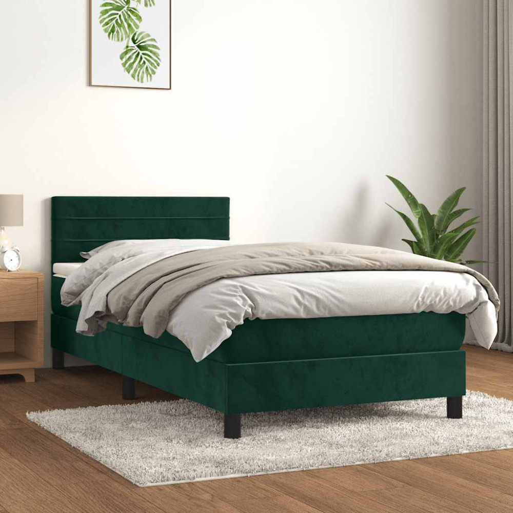 Produktbild för Ramsäng med madrass mörkgrön 90x200 cm sammet