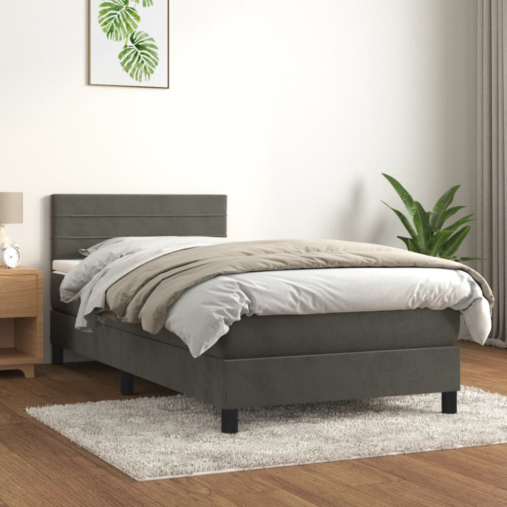 Produktbild för Ramsäng med madrass mörkgrå 100x200 cm sammet