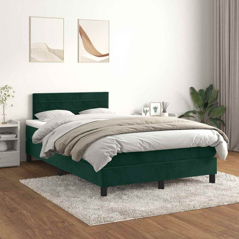 Produktbild för Ramsäng med madrass mörkgrön 120x200 cm sammet