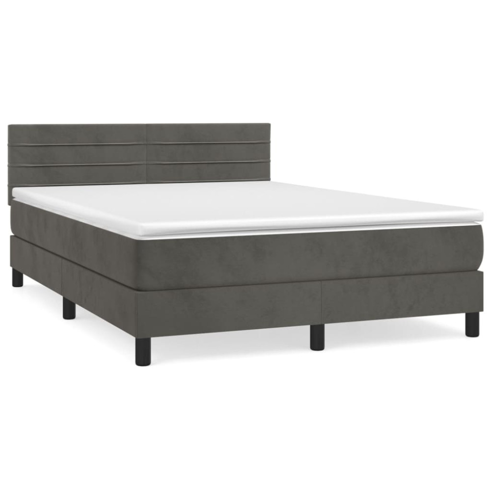 Produktbild för Ramsäng med madrass mörkgrå 140x190 cm sammet