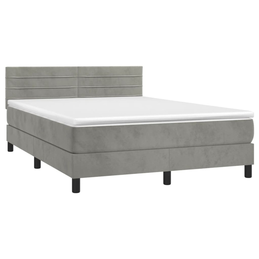Produktbild för Ramsäng med madrass ljusgrå 140x200 cm sammet