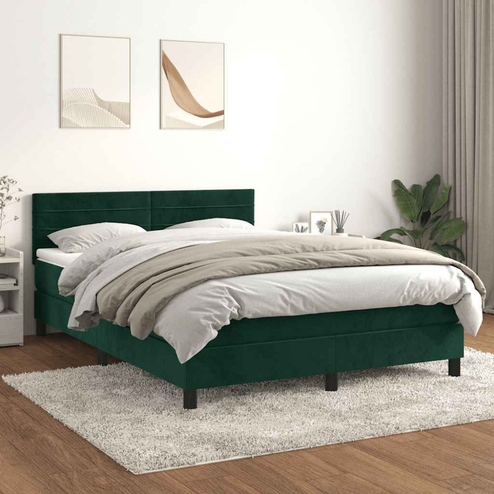 Produktbild för Ramsäng med madrass mörkgrön 140x200 cm sammet