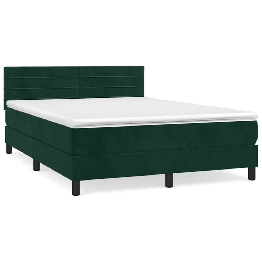 Produktbild för Ramsäng med madrass mörkgrön 140x200 cm sammet