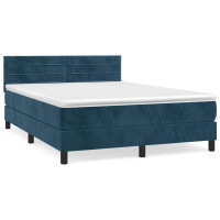 Produktbild för Ramsäng med madrass mörkblå 140x200 cm sammet