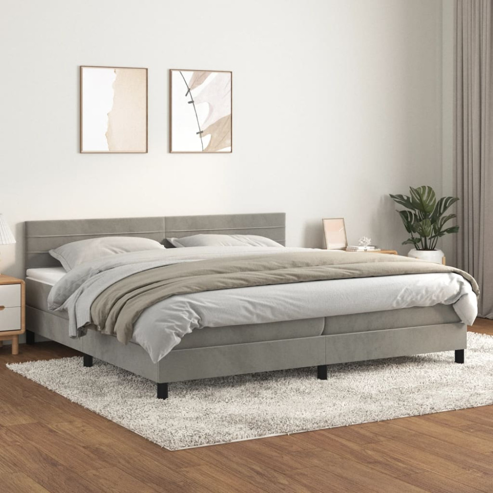 Produktbild för Ramsäng med madrass ljusgrå 200x200 cm sammet