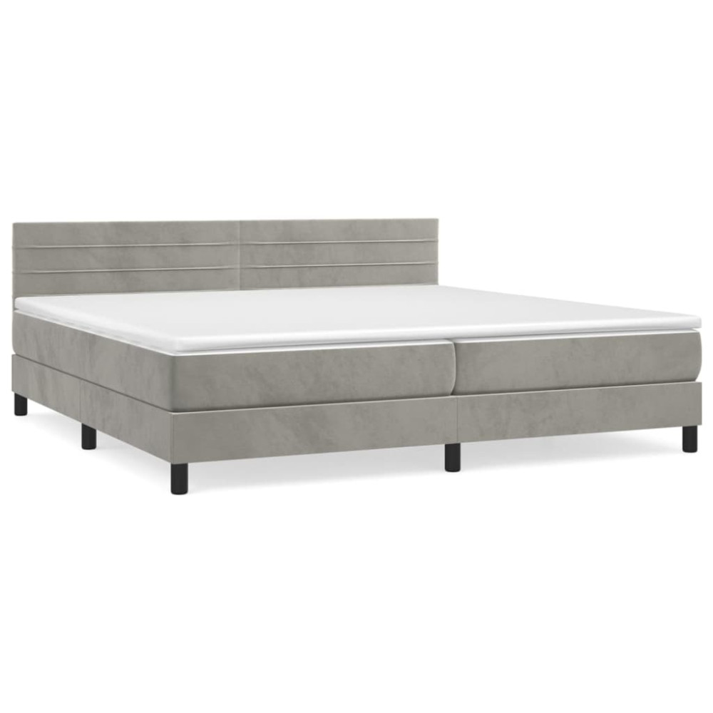 Produktbild för Ramsäng med madrass ljusgrå 200x200 cm sammet