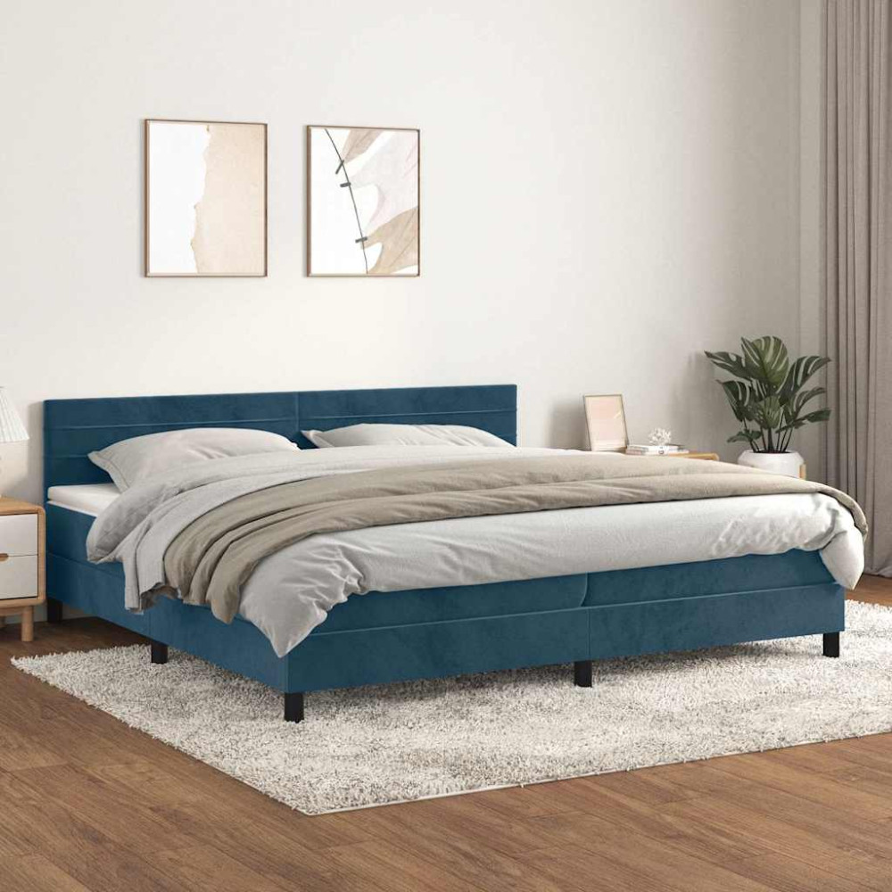 Produktbild för Ramsäng med madrass mörkblå 200x200 cm sammet