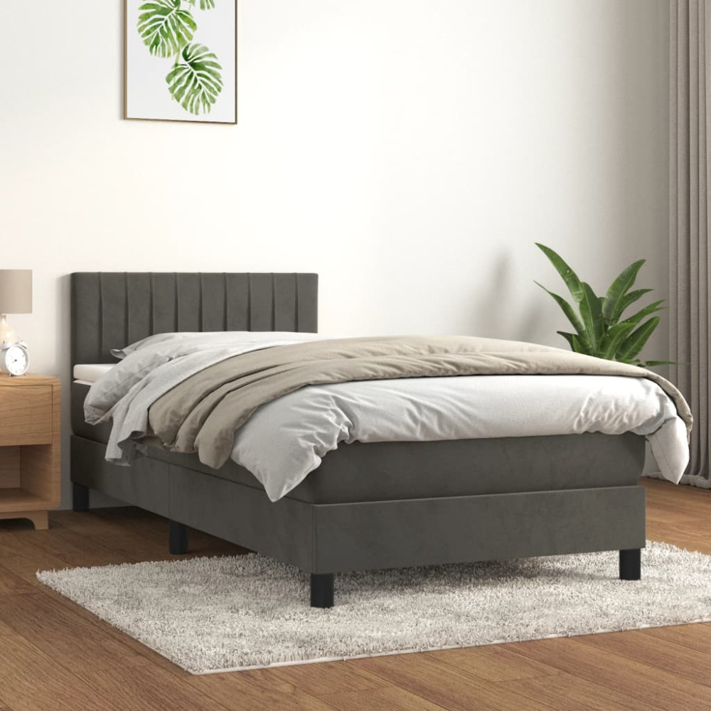Produktbild för Ramsäng med madrass mörkgrå 90x200 cm sammet