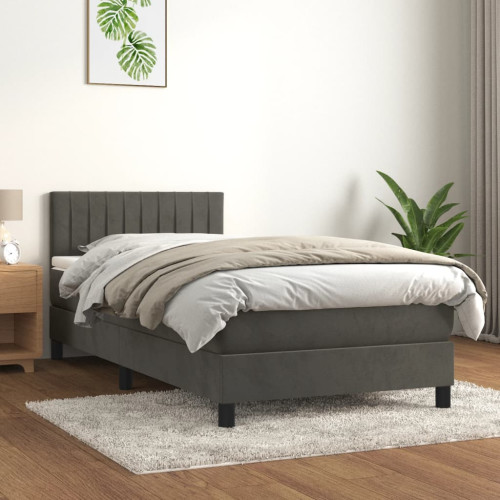 vidaXL Ramsäng med madrass mörkgrå 90x200 cm sammet