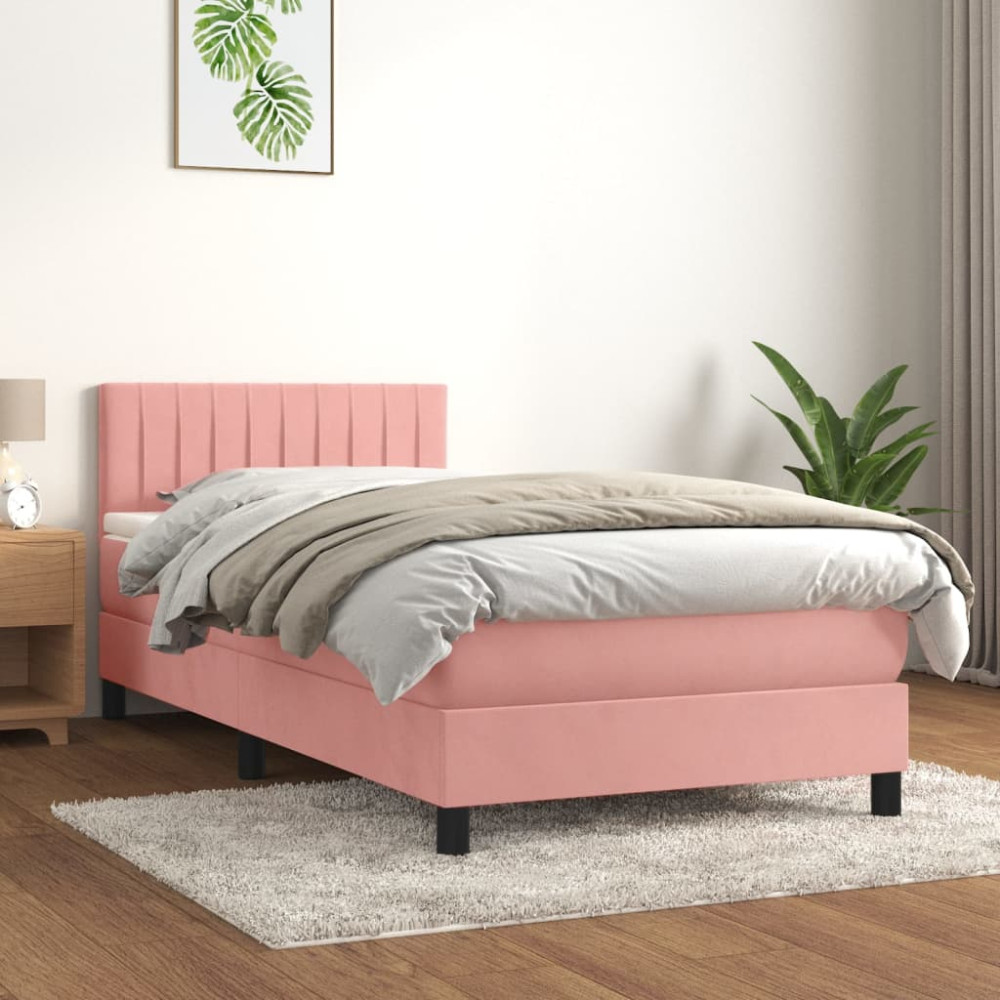 Produktbild för Ramsäng med madrass rosa 100x200 cm sammet