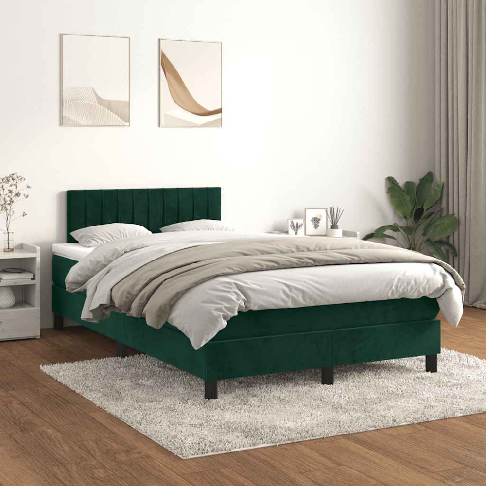 Produktbild för Ramsäng med madrass mörkgrön 120x200 cm sammet