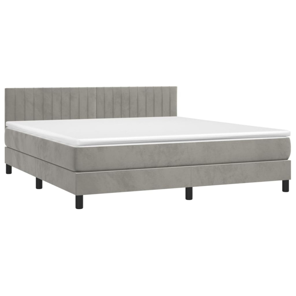 Produktbild för Ramsäng med madrass ljusgrå 160x200 cm sammet