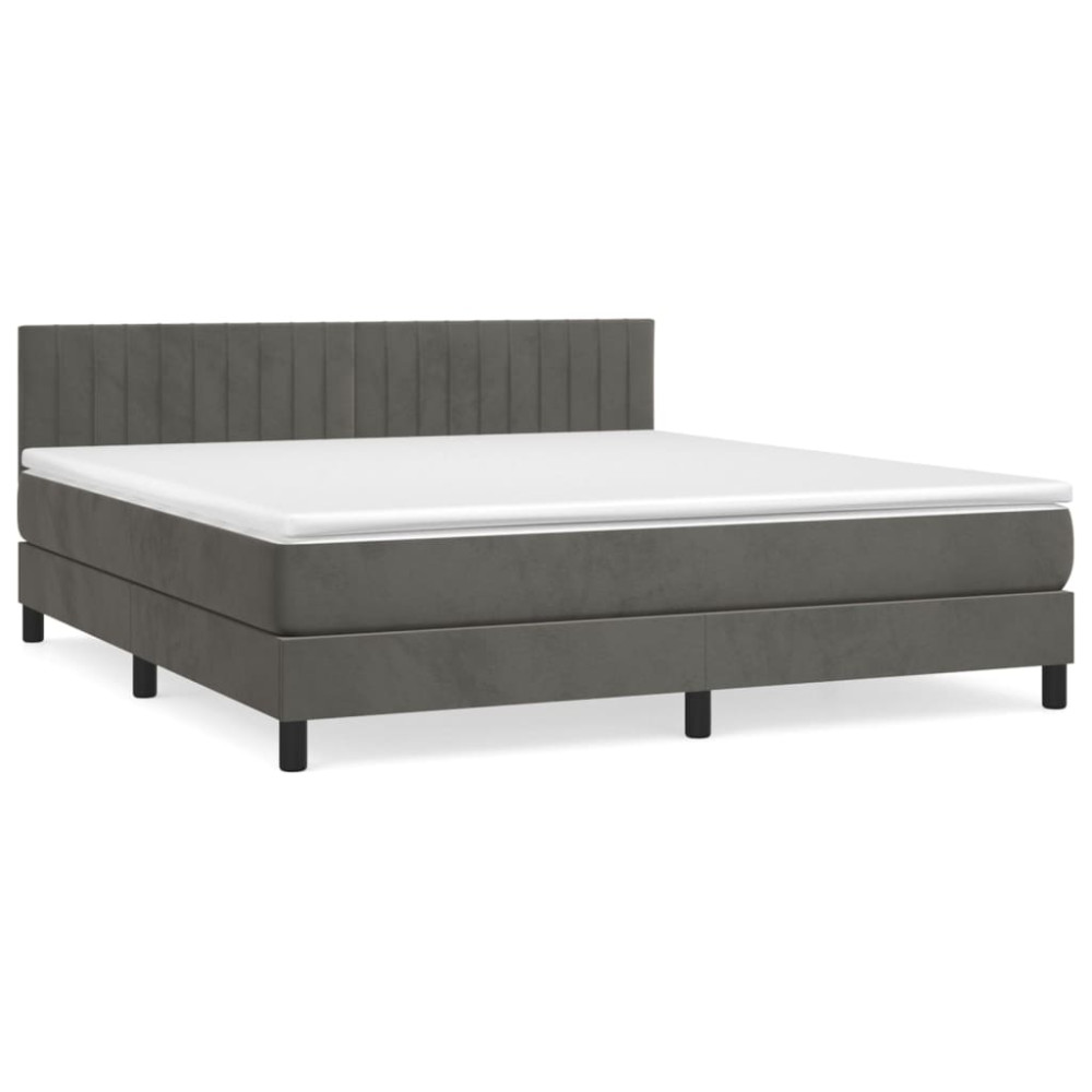 Produktbild för Ramsäng med madrass mörkgrå 180x200 cm sammet