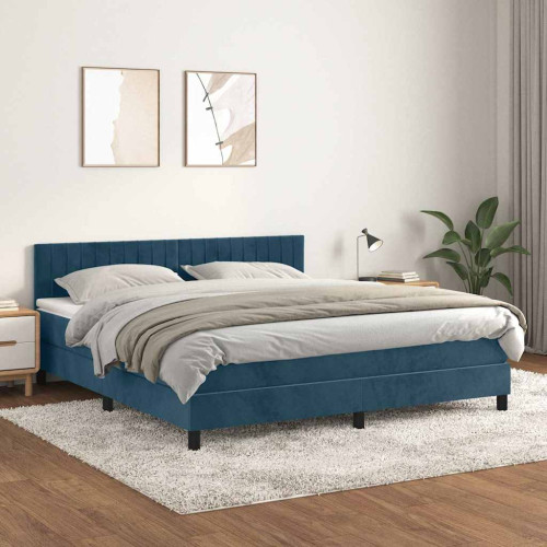 vidaXL Ramsäng med madrass mörkblå 180x200 cm sammet