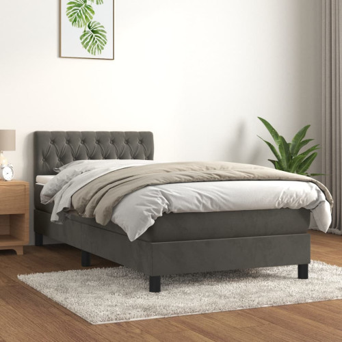 vidaXL Ramsäng med madrass mörkgrå 90x200 cm sammet