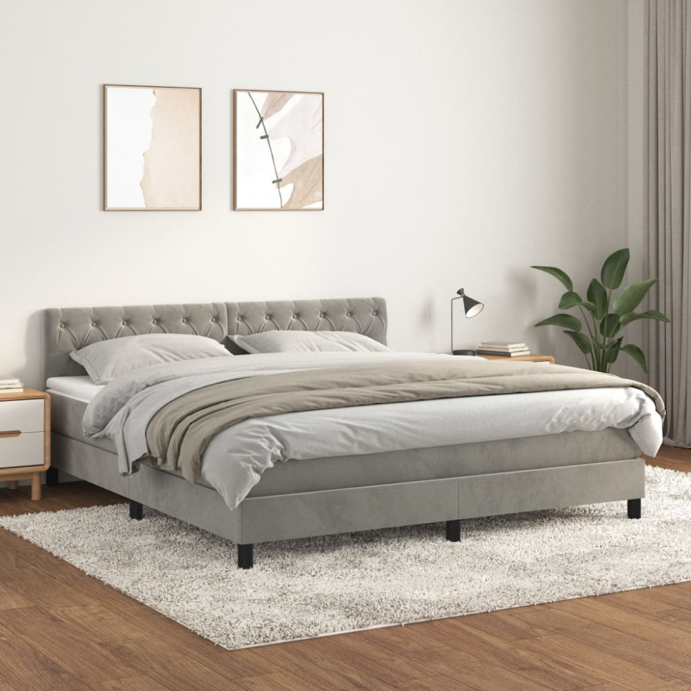 Produktbild för Ramsäng med madrass ljusgrå 160x200 cm sammet
