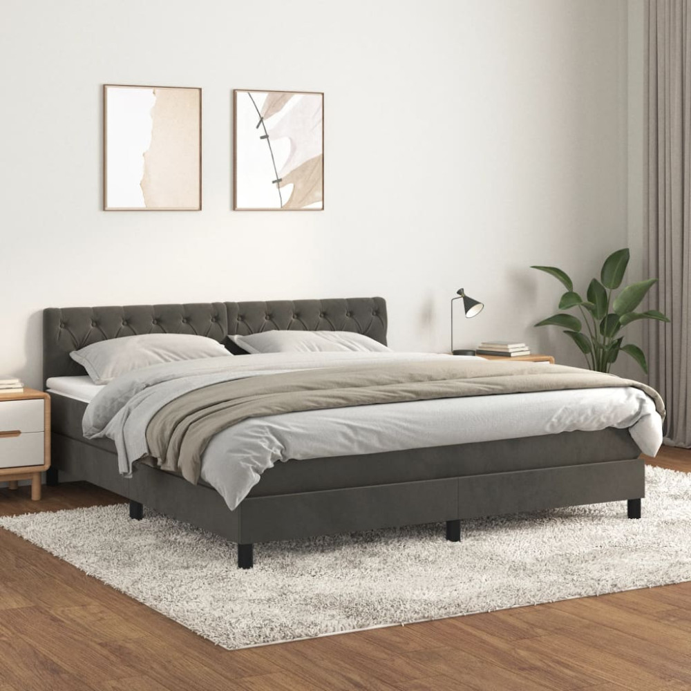 Produktbild för Ramsäng med madrass mörkgrå 160x200 cm sammet