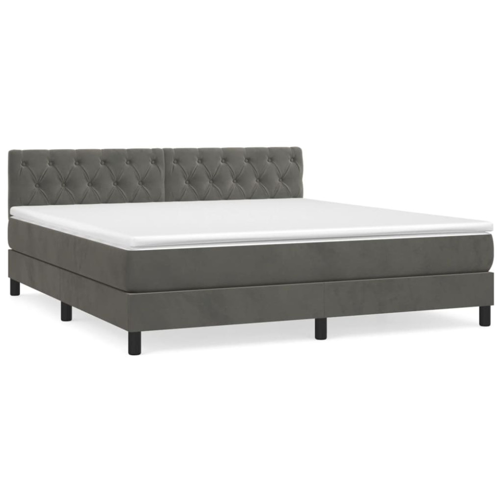 Produktbild för Ramsäng med madrass mörkgrå 160x200 cm sammet