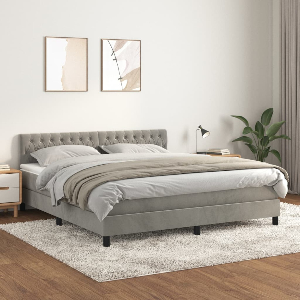 Produktbild för Ramsäng med madrass ljusgrå 180x200 cm sammet