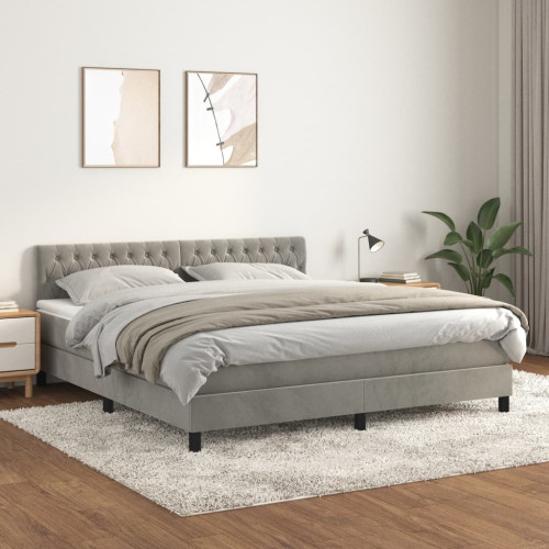 vidaXL Ramsäng med madrass ljusgrå 180x200 cm sammet