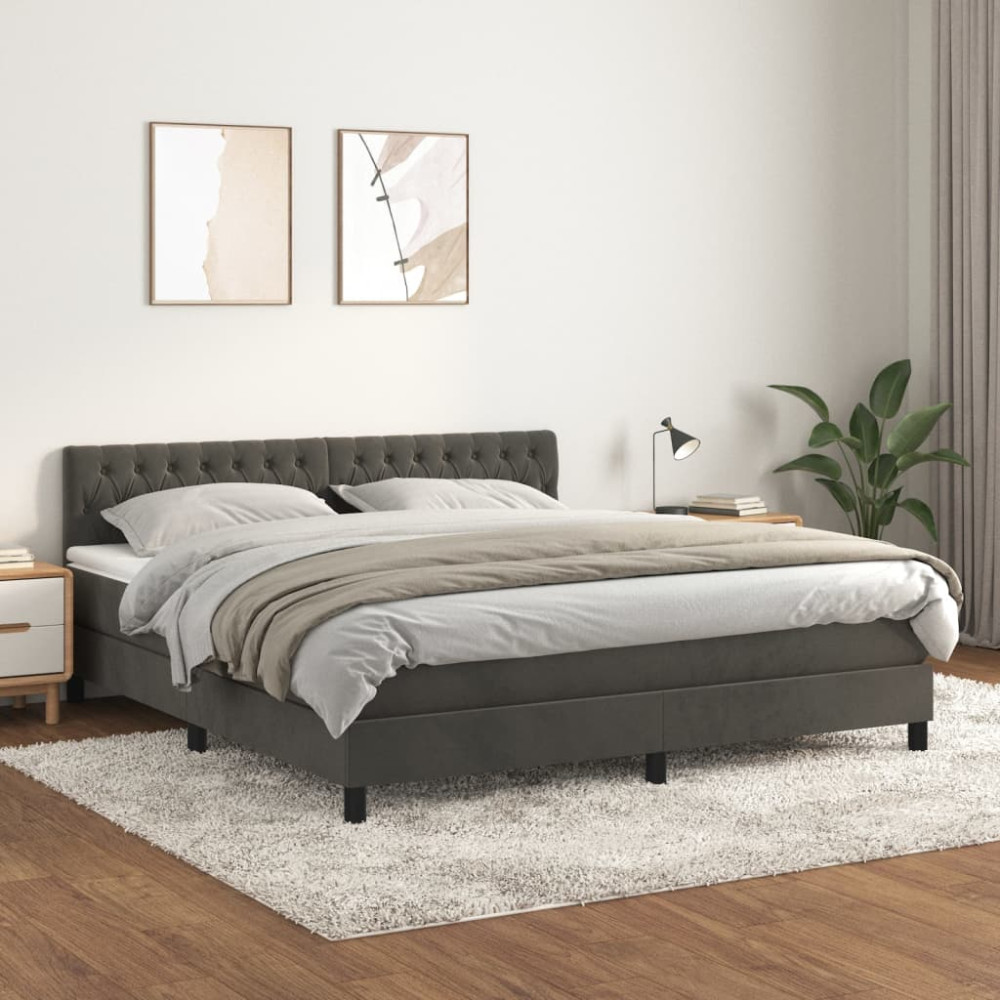 Produktbild för Ramsäng med madrass mörkgrå 180x200 cm sammet
