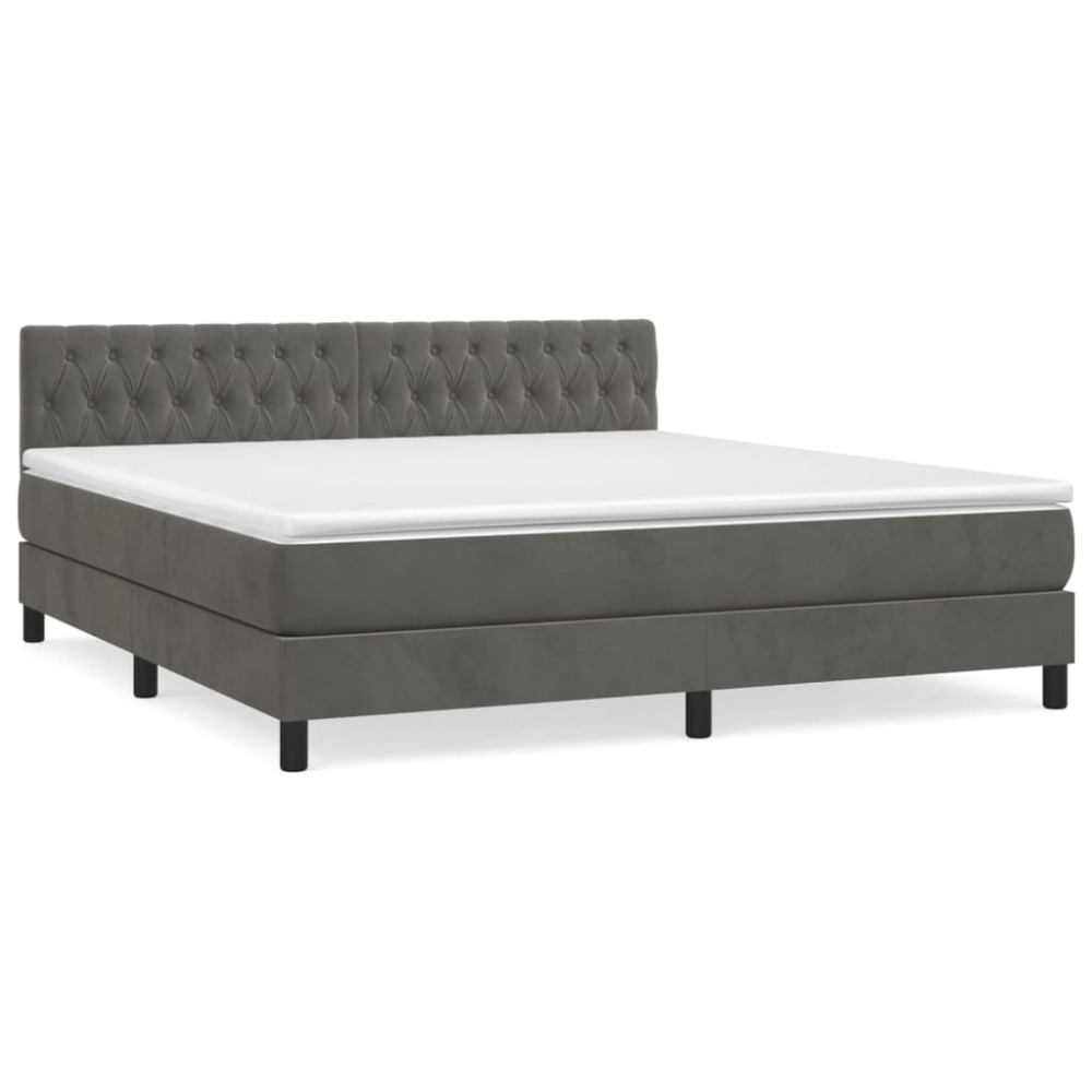 Produktbild för Ramsäng med madrass mörkgrå 180x200 cm sammet