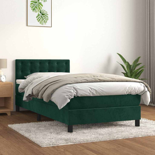 vidaXL Ramsäng med madrass mörkgrön 90x200 cm sammet