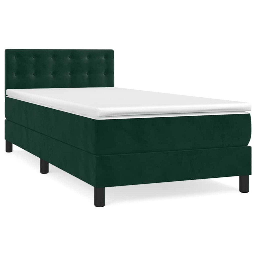 Produktbild för Ramsäng med madrass mörkgrön 90x200 cm sammet