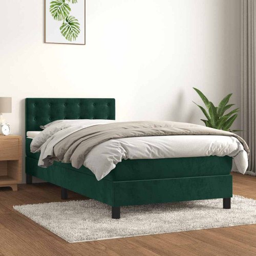 vidaXL Ramsäng med madrass mörkgrön 100x200 cm sammet