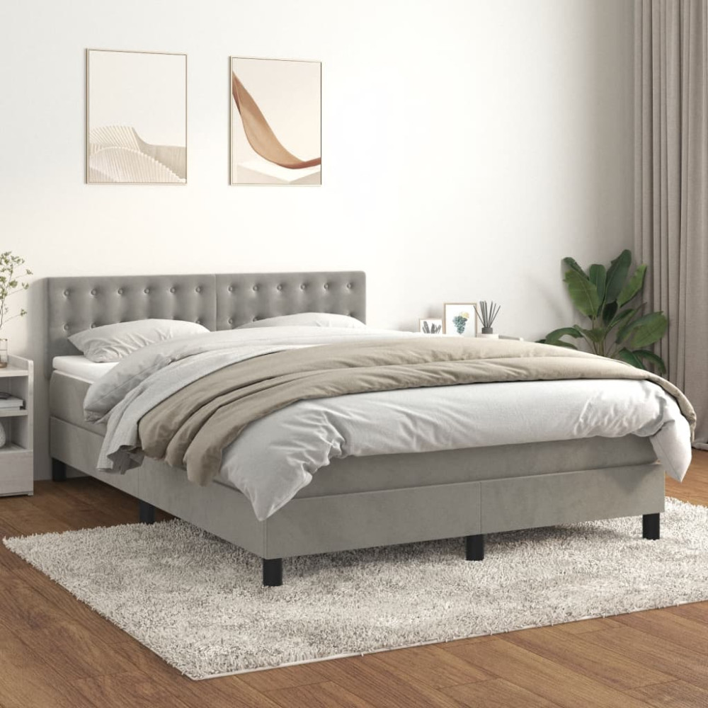 Produktbild för Ramsäng med madrass ljusgrå 140x190 cm sammet